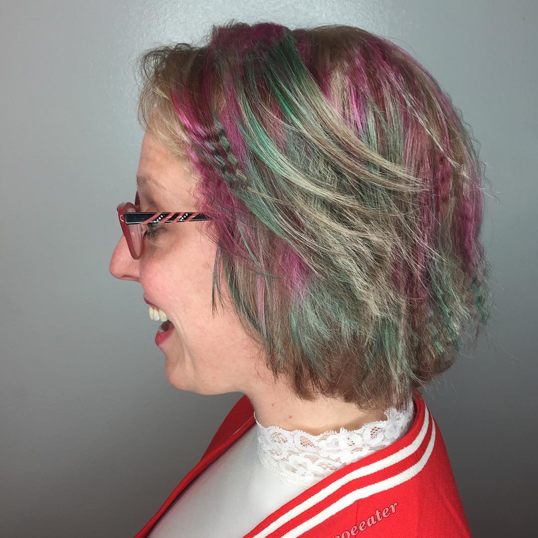 Vibrant Textured Crimped Bob with Pastel Accents