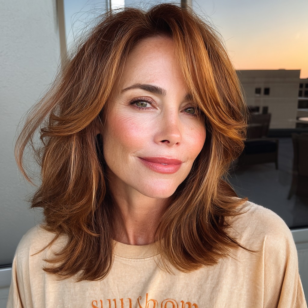 Warm Copper Layered Cut with Face-Framing Highlights