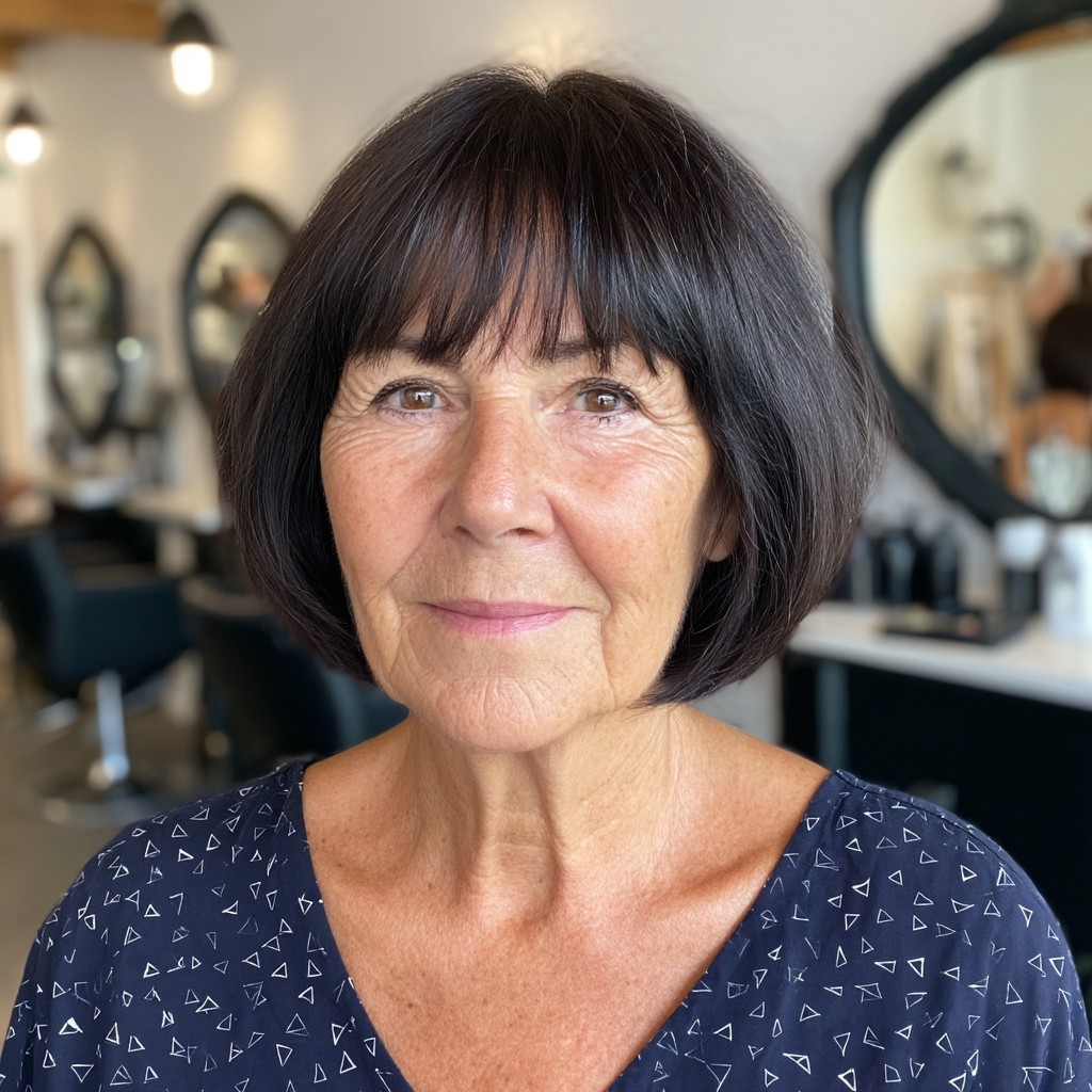 Chic Jet Black Bob with Soft Bangs