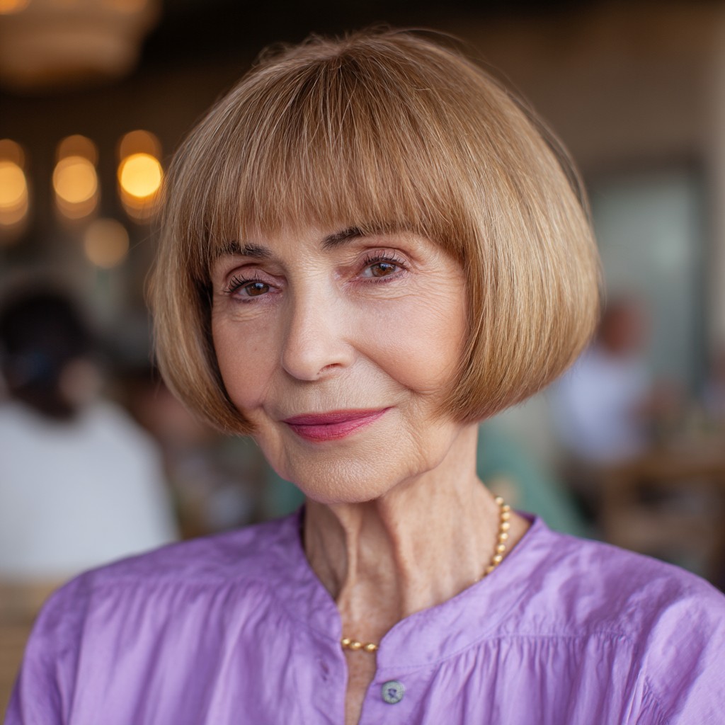 Charming Light Brown Rounded Bob with Subtle Highlights