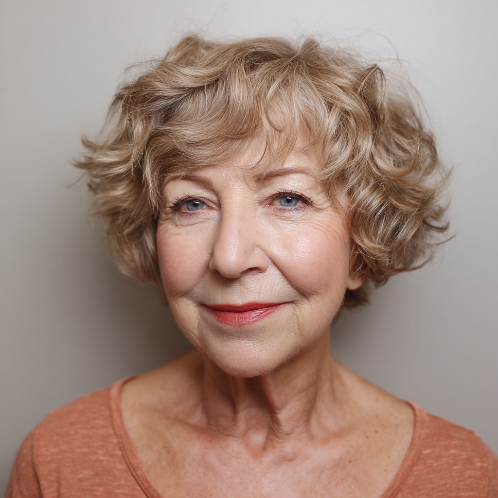 Charming Soft Curly Cut with Light Brown Highlights