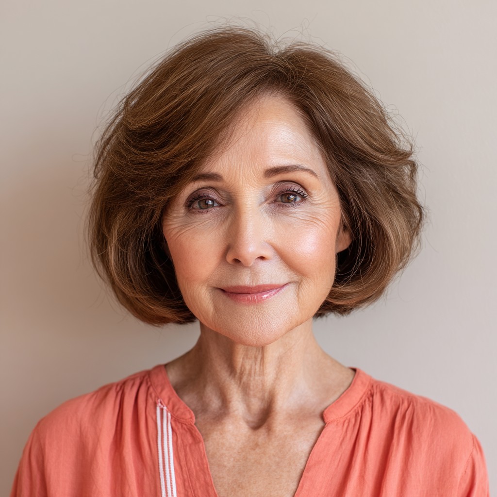 Charming Soft Light Brown Rounded Bob with Subtle Volume