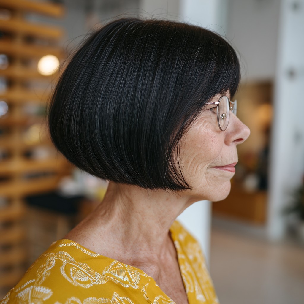 Chic Classic Jet Black Bob with Subtle Angles