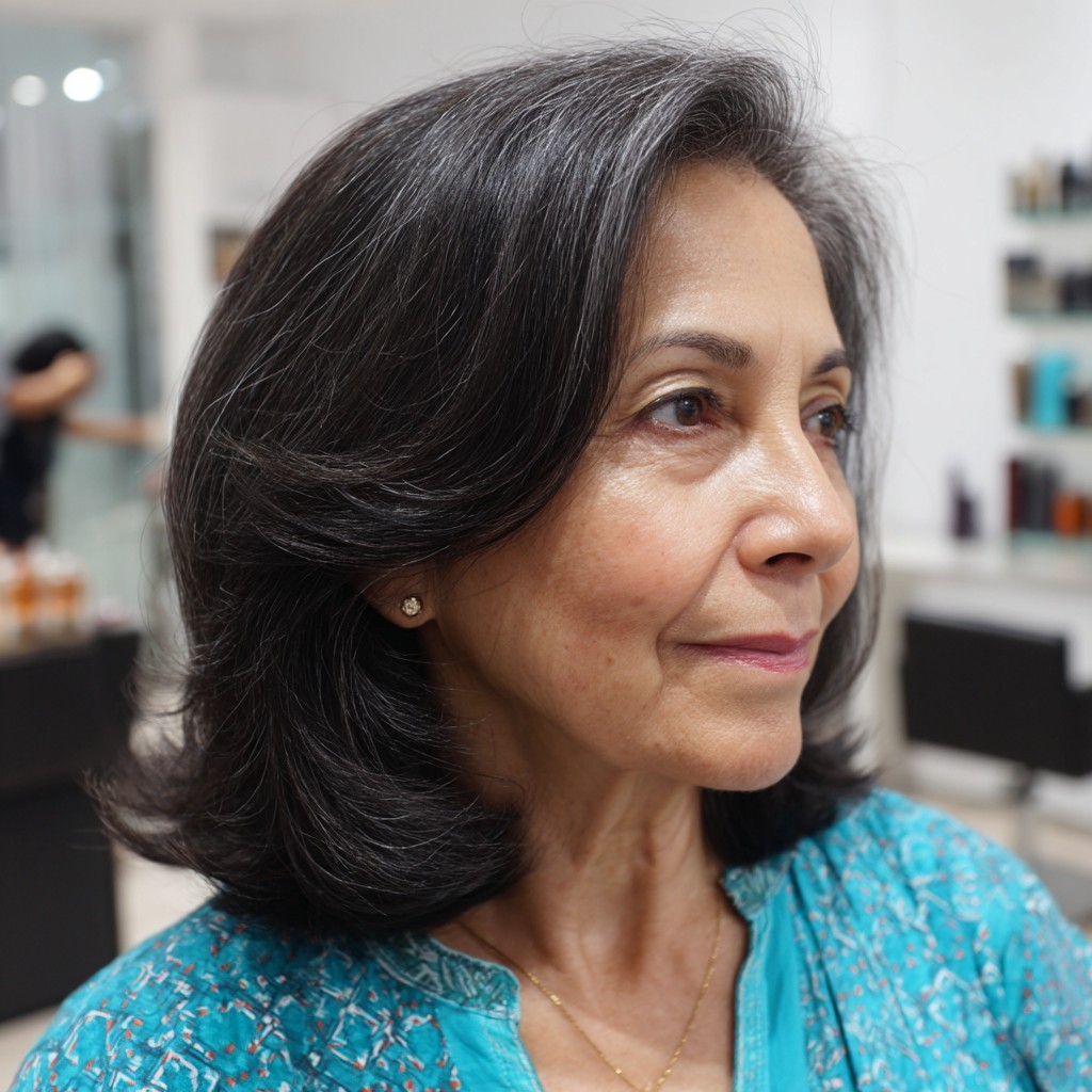 Chic Jet Black Layered Cut with Subtle Volume