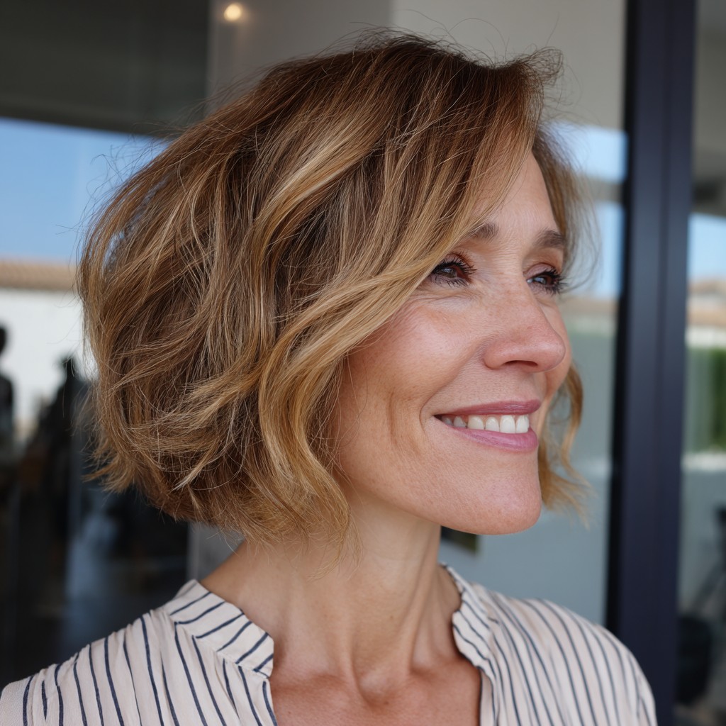 Chic Layered Beachy Bob with Subtle Highlights