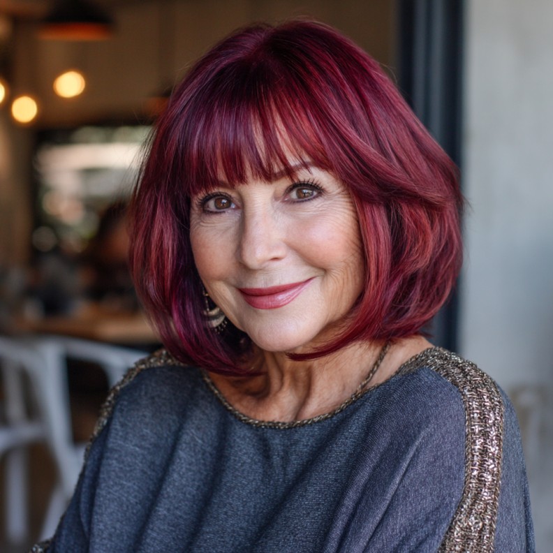 Chic Layered Bob with Bold Heavy Bangs