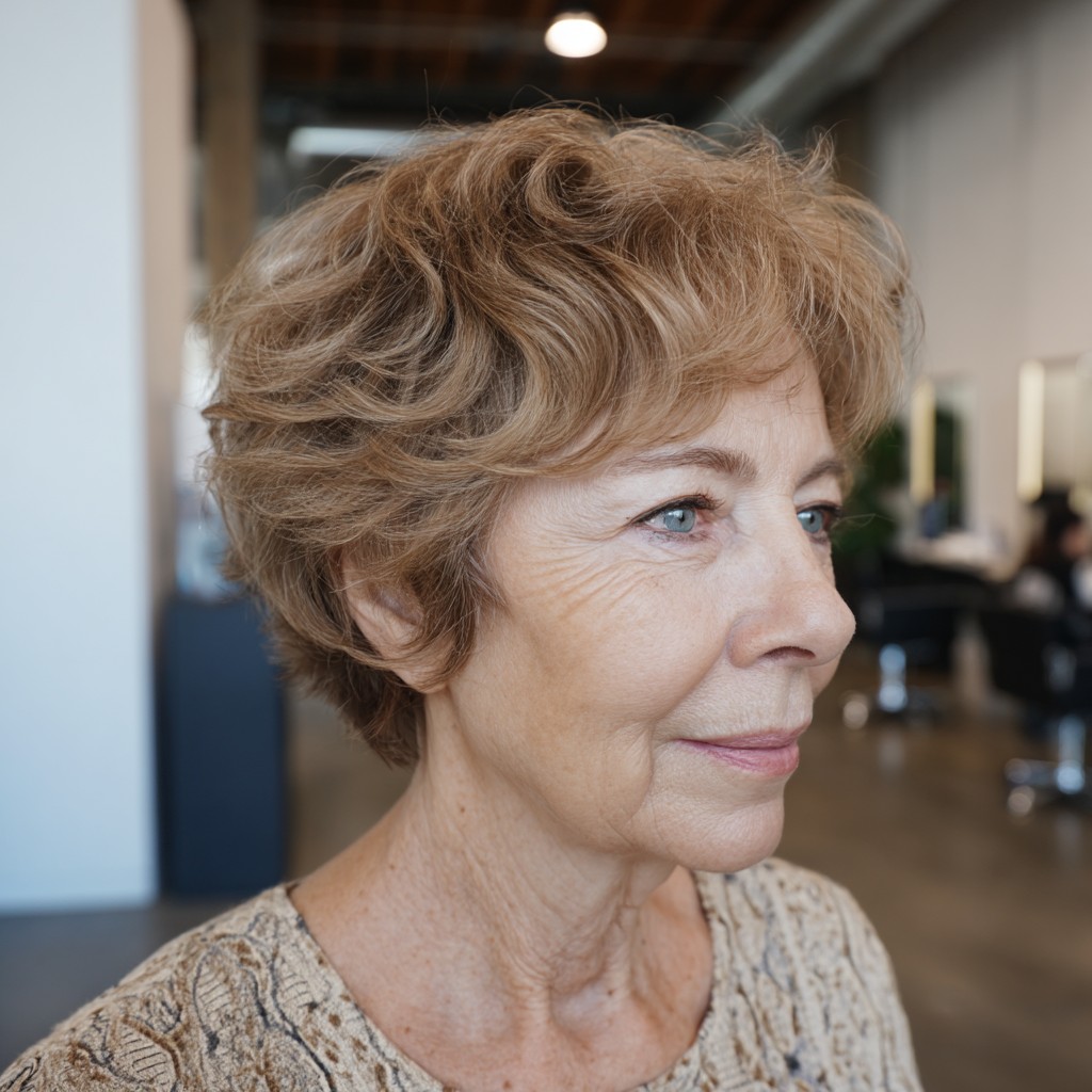 Chic Short Curly Light Brown Hairstyle with Soft Layers