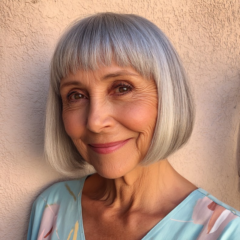 Chic Smooth Blunt Bob with Textured Bangs