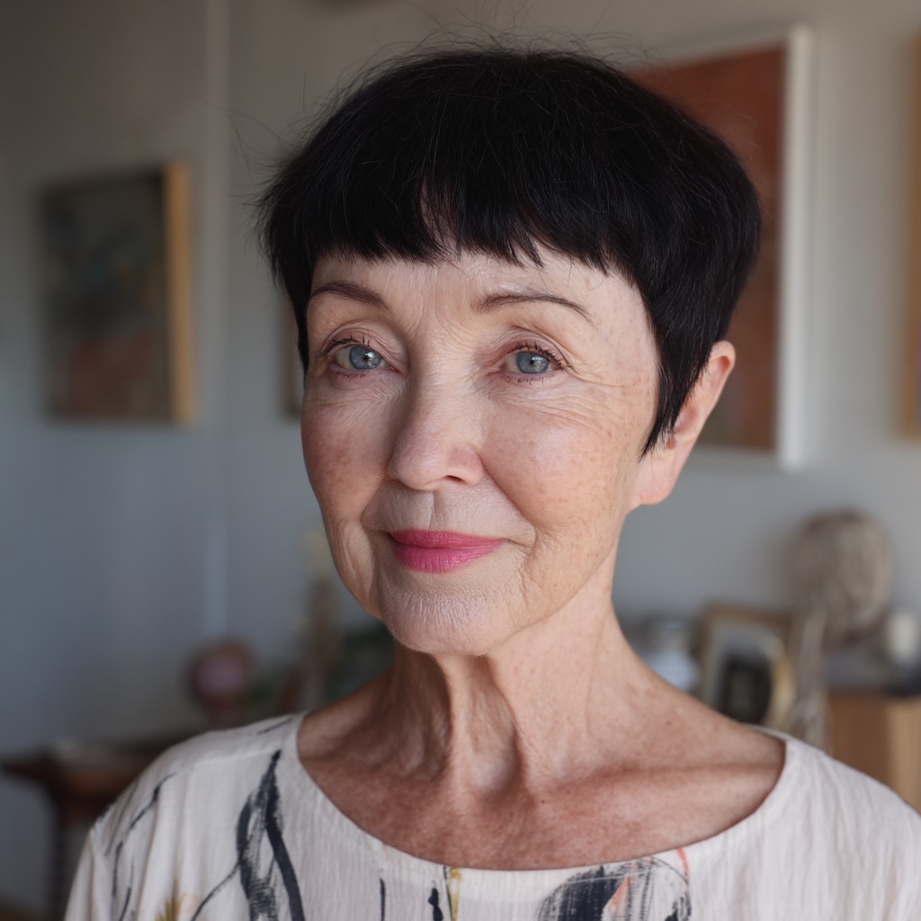 chic textured pixie cut with fringed bangs