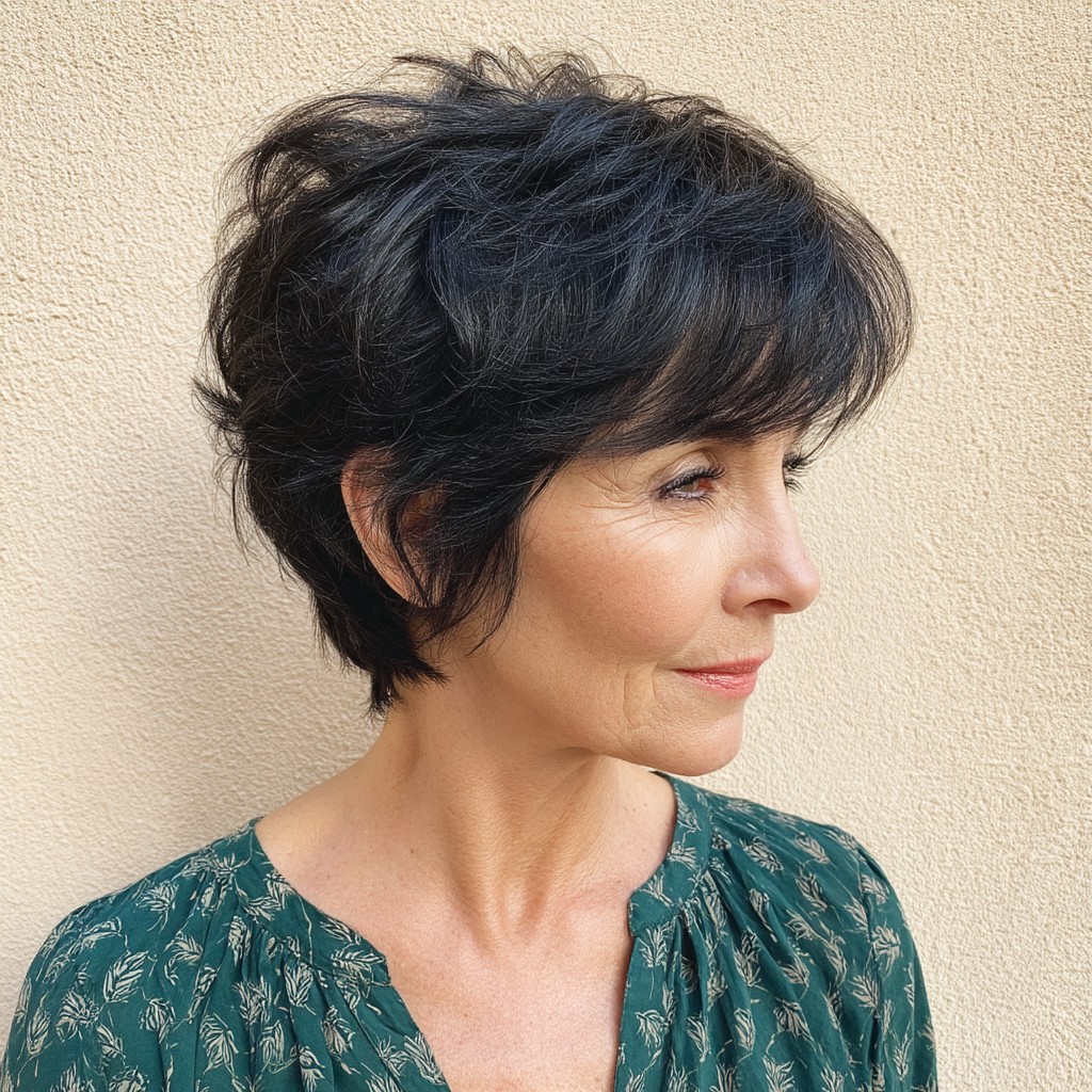 Chic Textured Pixie Cut with Jet Black Highlights