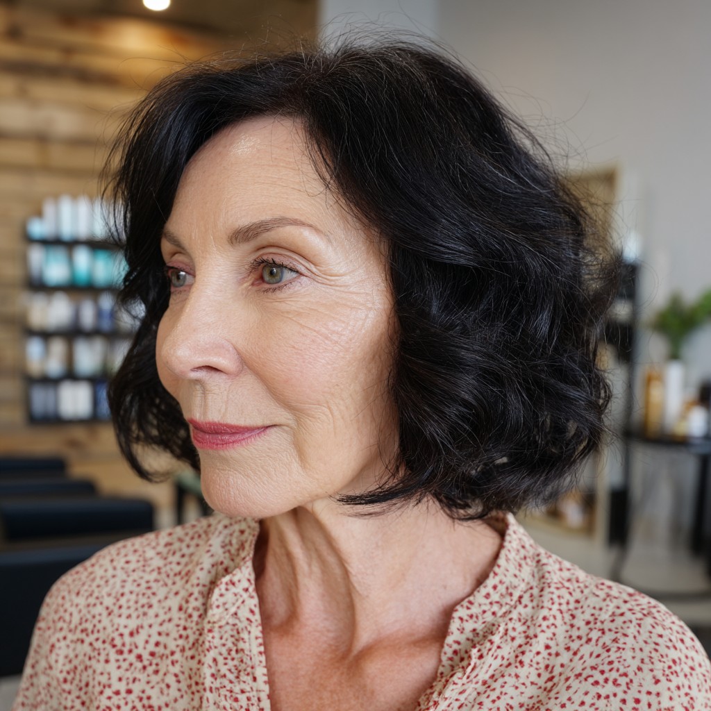 Chic Textured Wavy Cut with Jet Black Color