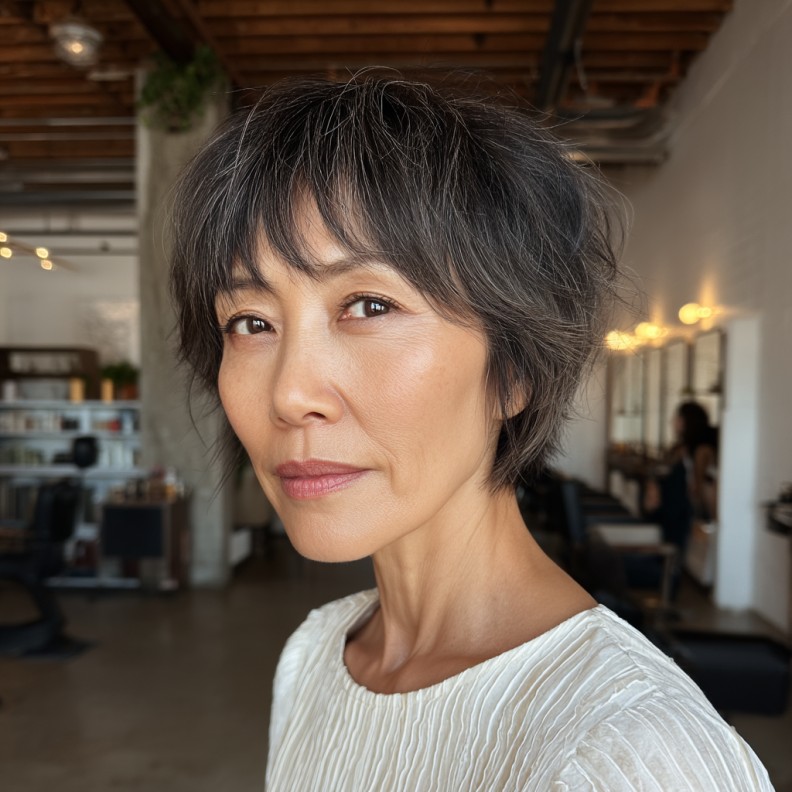 Choppy Layered Pixie with Soft See-Through Bangs