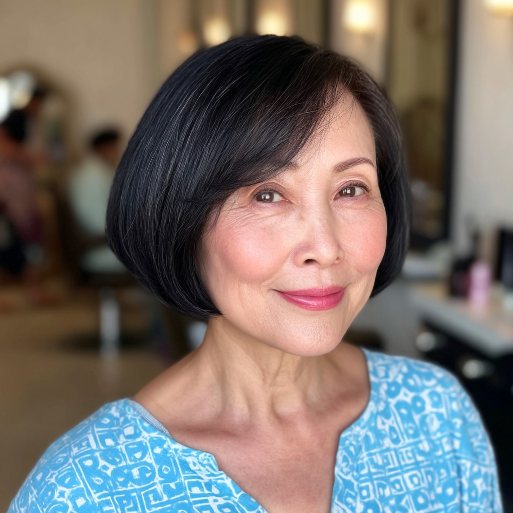 Classic Jet Black Blunt Bob with Subtle Side Part