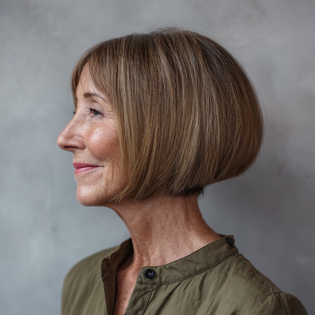 Classic Light Brown Rounded Bob with Subtle Highlights