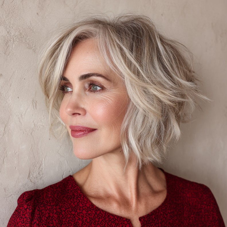 Effortlessly Tousled Jagged Bob with Soft Texture