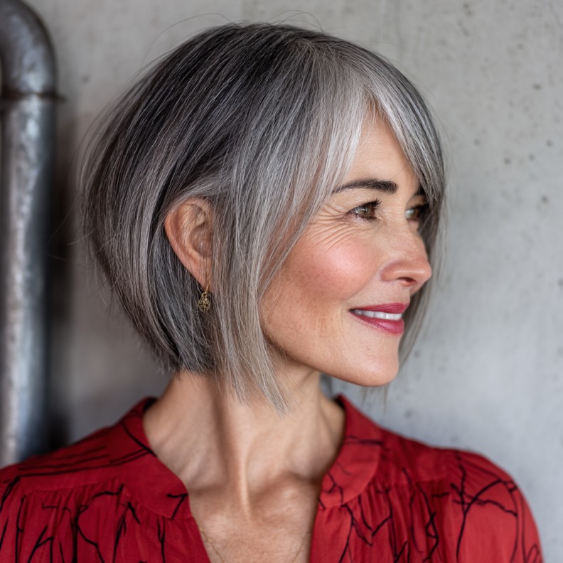 Elegant Gray Blunt Bob with Subtle Layers
