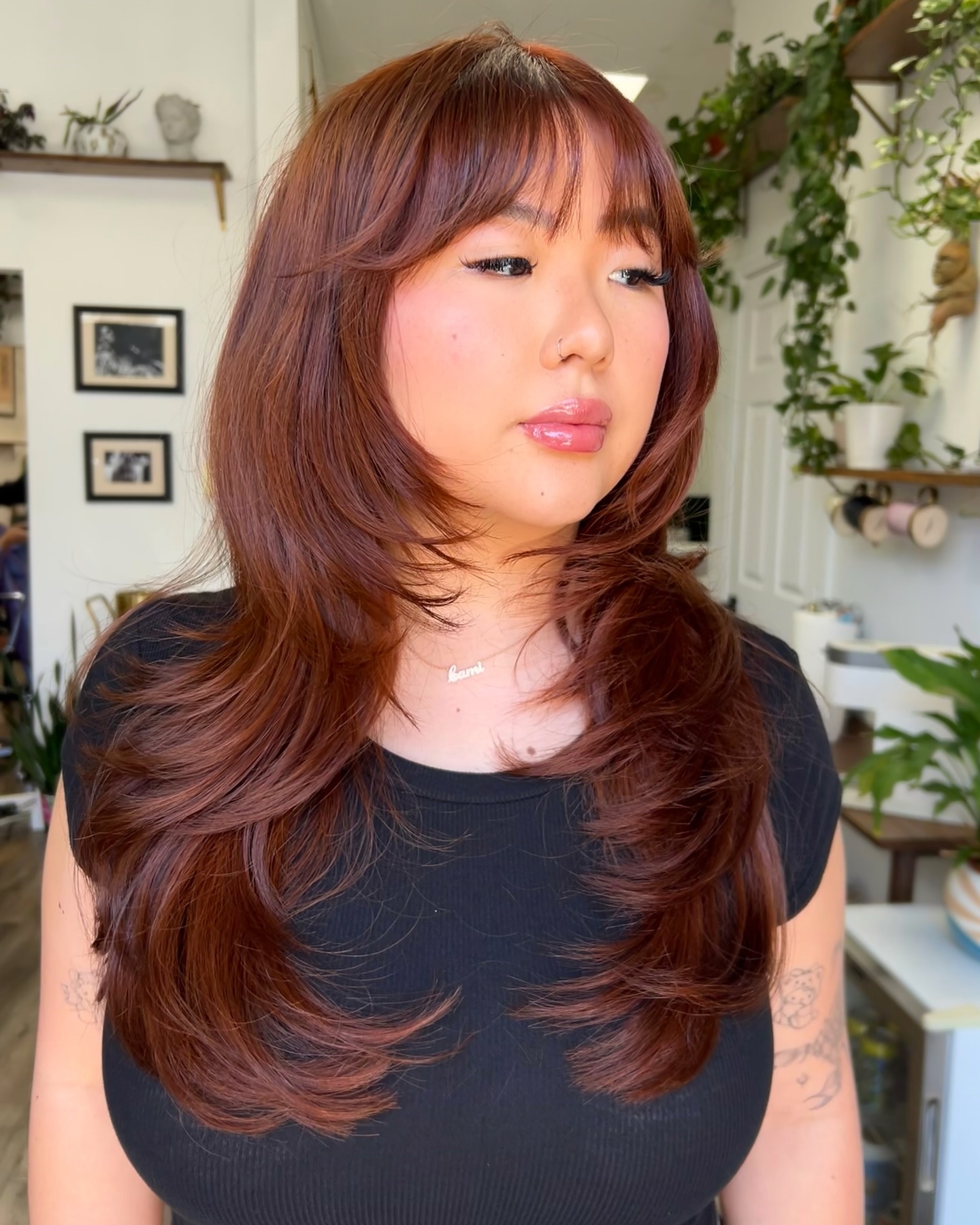 Elegant Layered Copper Cut with See-Through Bangs