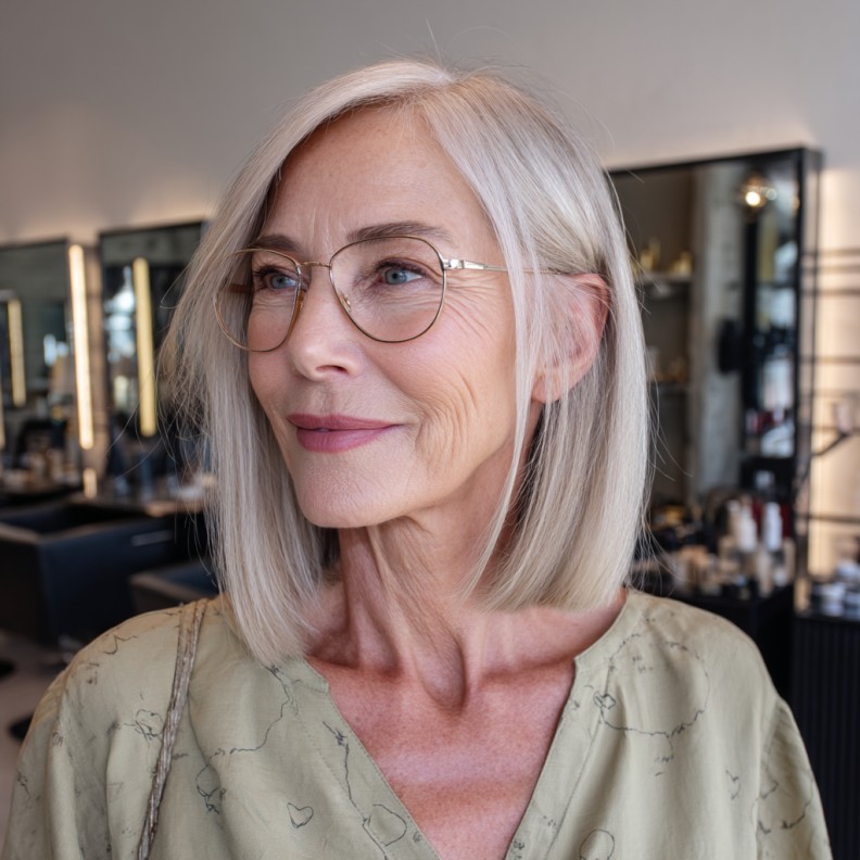 Elegant Silver Blunt Bob with Subtle Layering