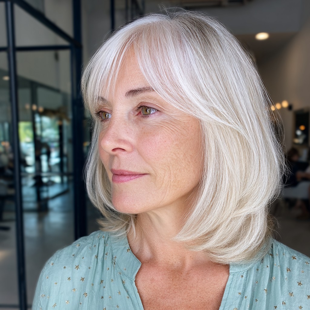 Elegant Silver Mid-Length Cut with Soft Face-Frame Layers