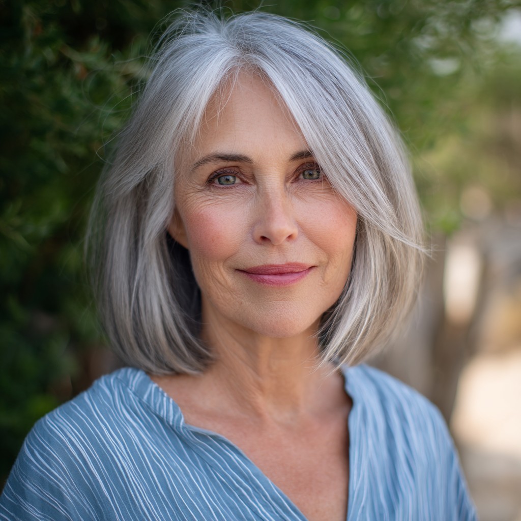 Modern Mid-Length Silver Bob with Subtle Layers