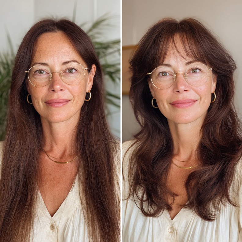 Modern Wavy Shag with Face-Framing Bangs
