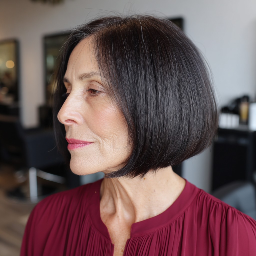Sleek Jet Black Blunt Bob with Subtle Texturing