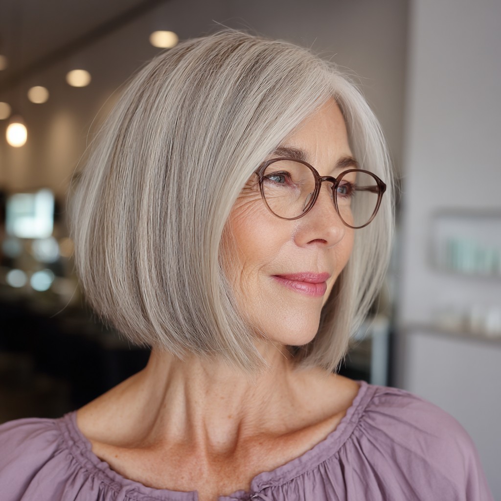 Sleek Silver A-Line Bob with Subtle Texturing