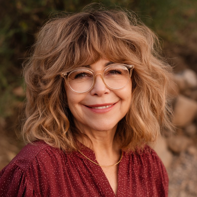 Soft Layered Waves with Textured Heavy Bangs