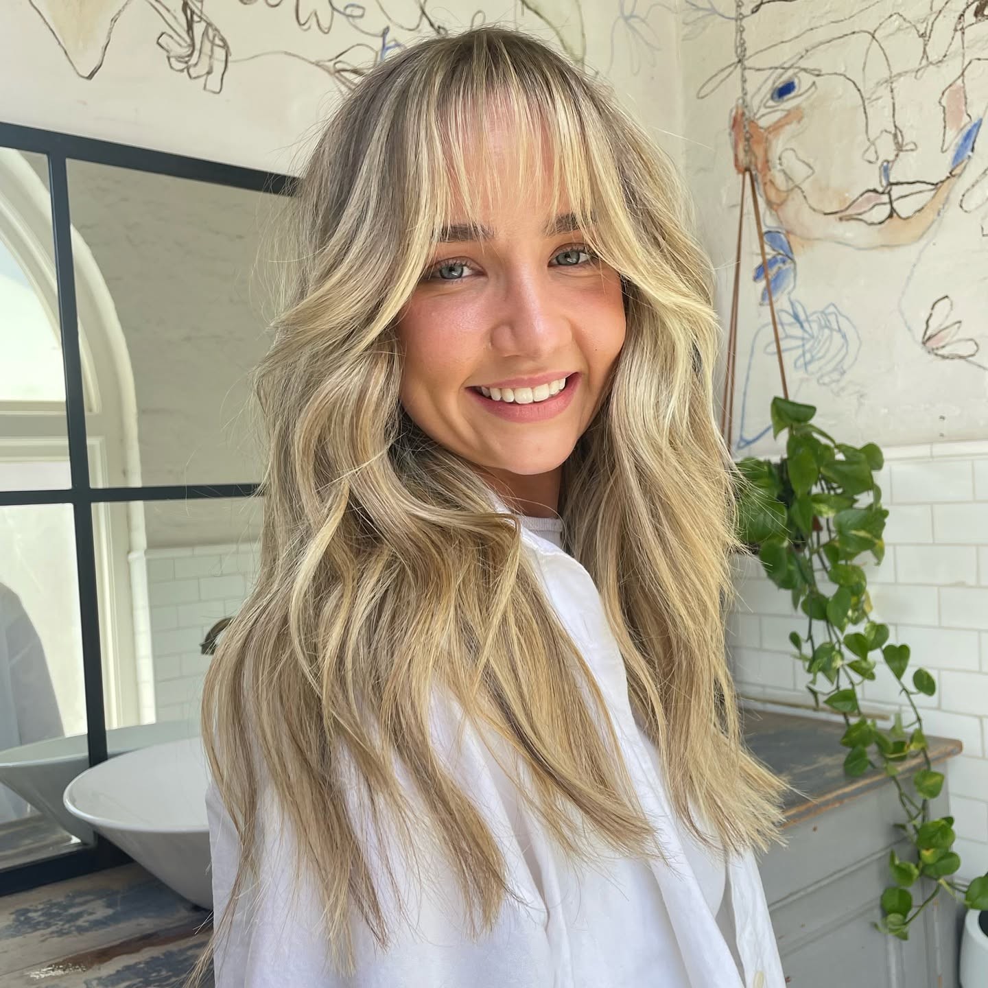 Soft Textured Waves with See-Through Bangs
