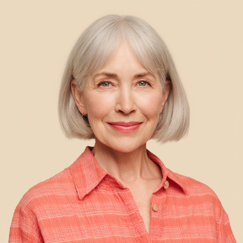 Softly Blended Silver Blunt Bob with Subtle Volume