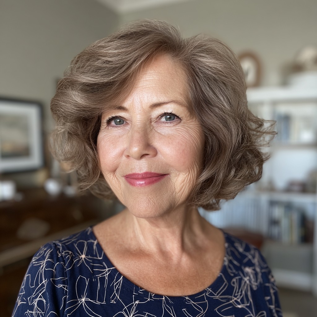 Softly Curled Ash Brown Bob with Volume
