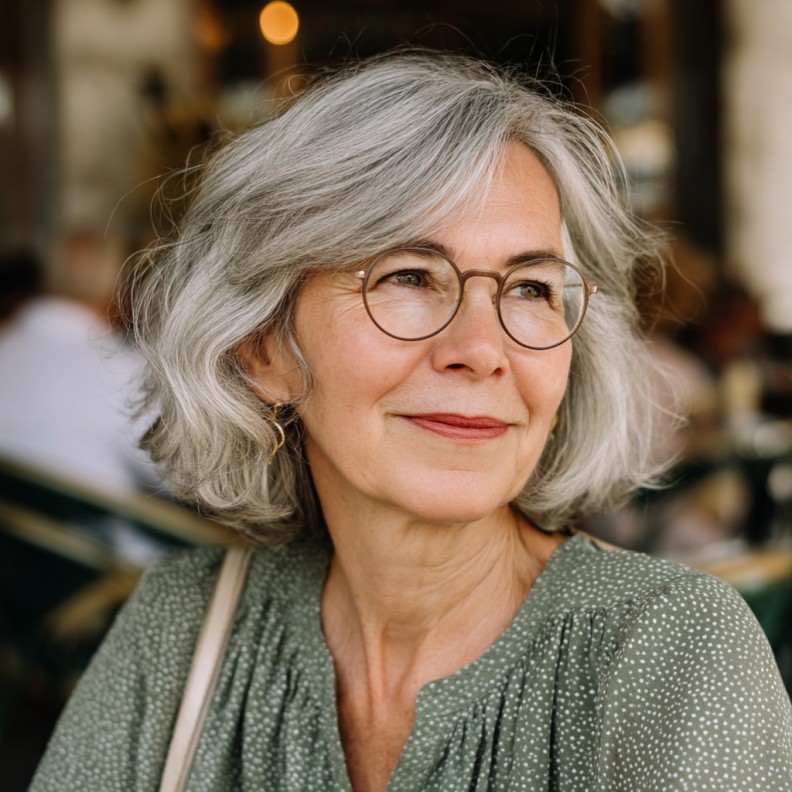 Softly Curled Gray Blunt Bob with Subtle Layers