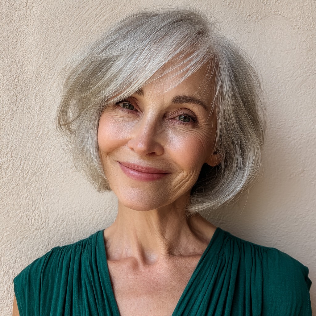 Softly Layered Silver Bob with Subtle Movement