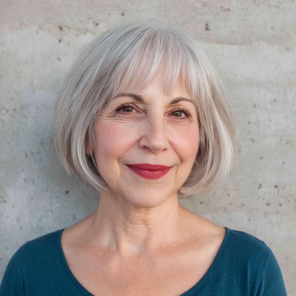 Softly Layered Silver Bob with Wispy Bangs