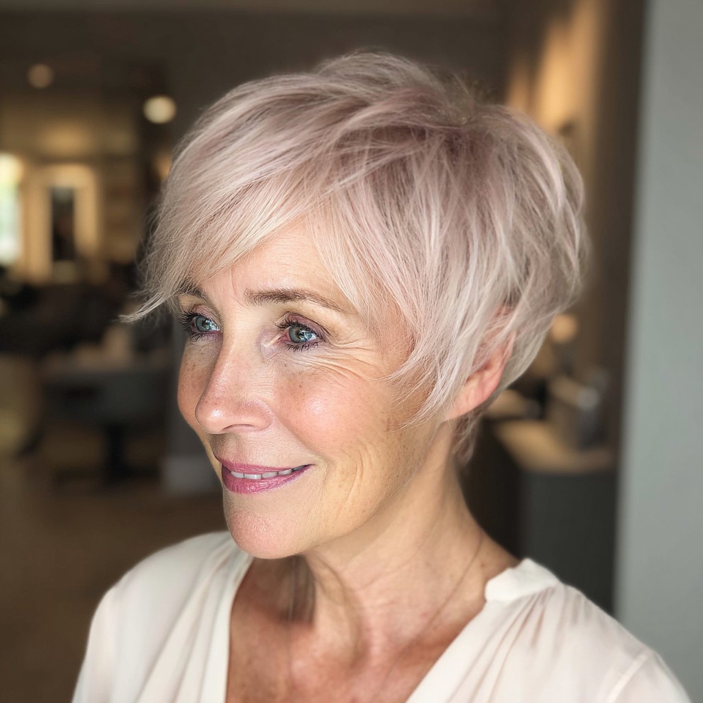 Softly Textured Blush Pink Pixie Cut