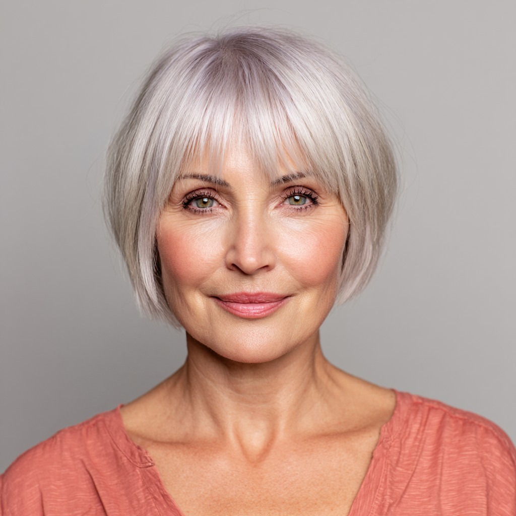 Softly Textured Short Bob with Blunt Bangs