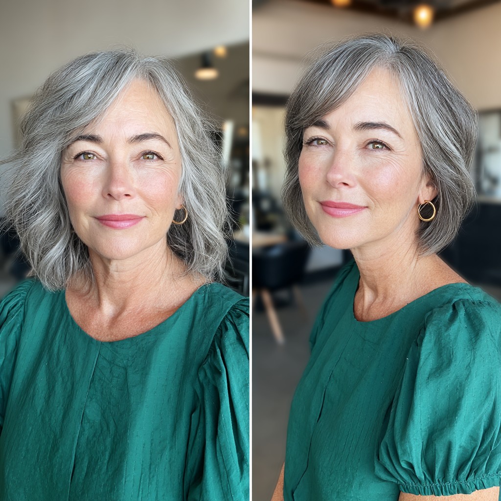 Softly Textured Silver Bob with Gentle Waves