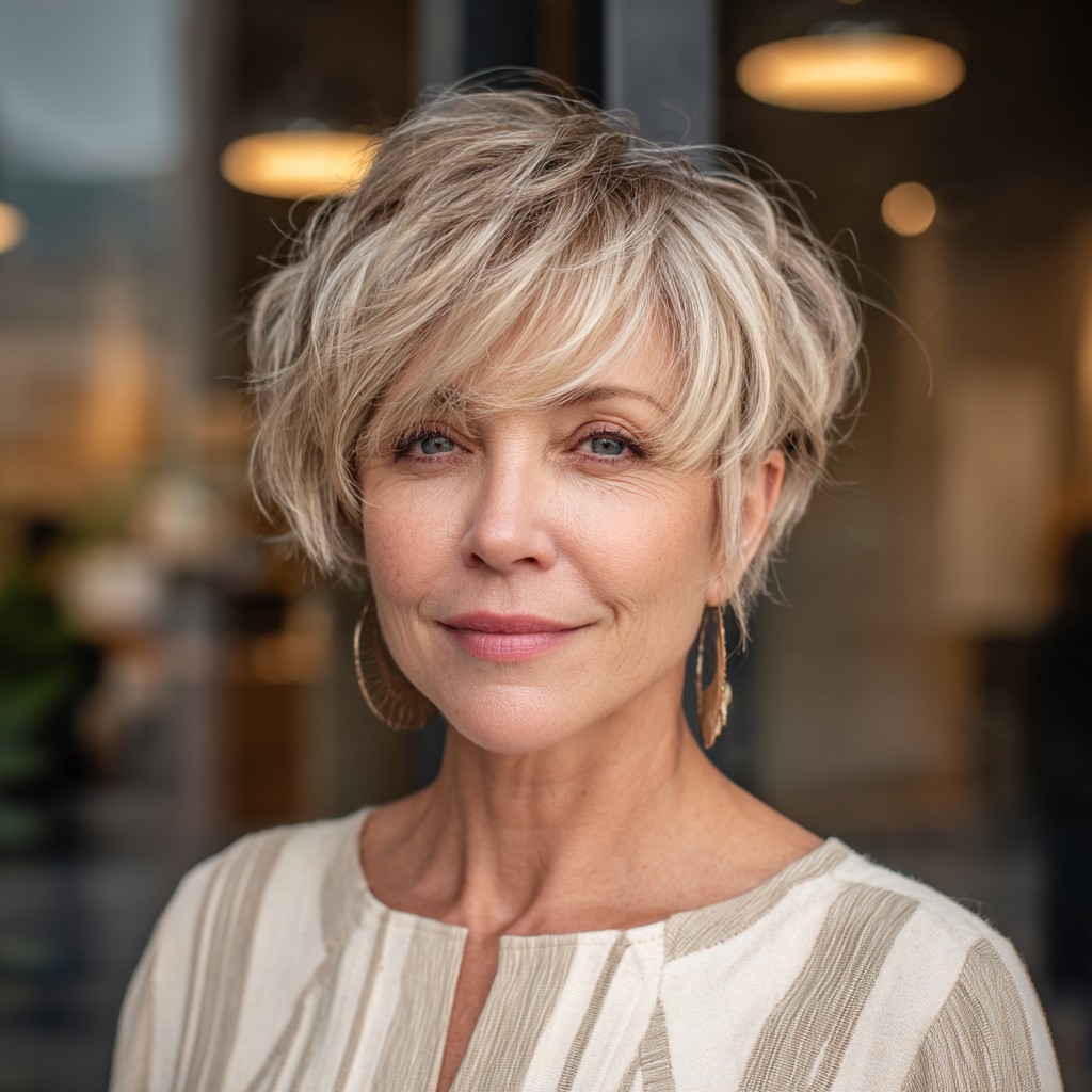 Stylish Short Layered Cut with Soft Textured Fringe
