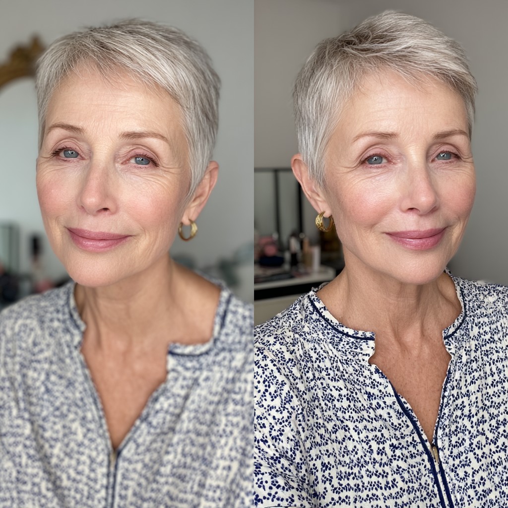 Stylish Short Silver Pixie Cut with Subtle Texture