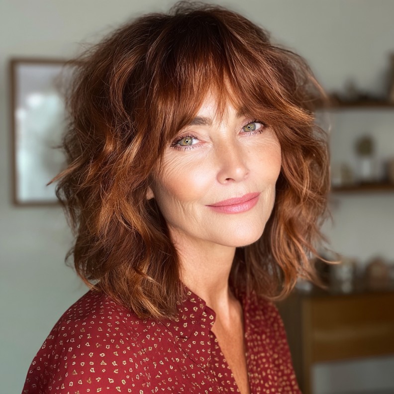 Textured Cinnamon Brown Lob with Soft Face-Framing Layers