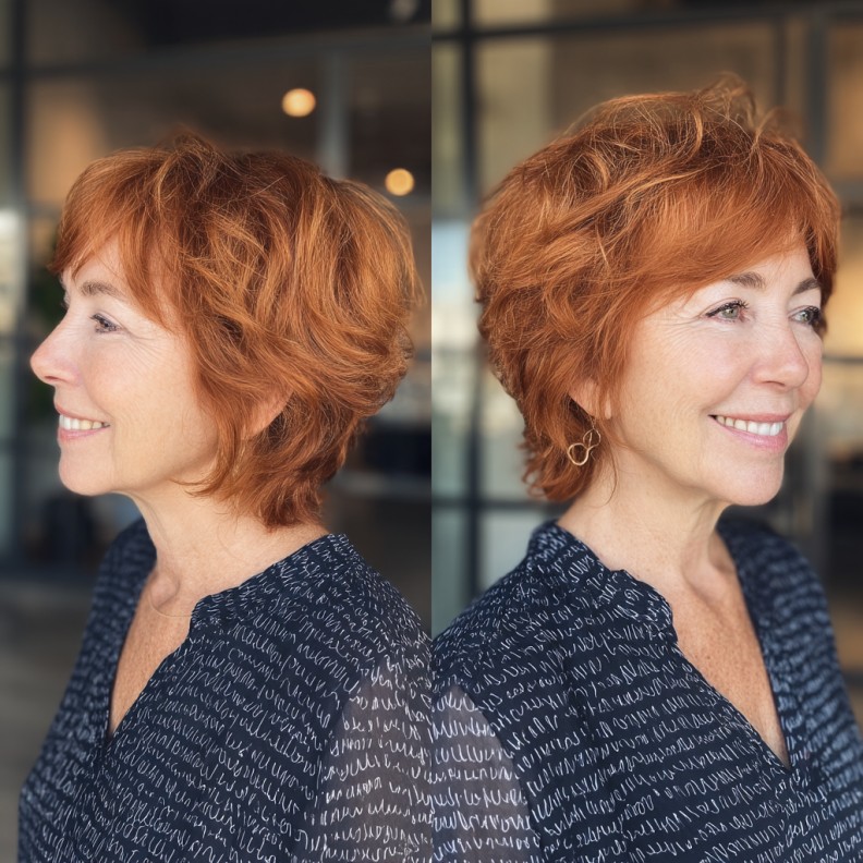 Textured Cinnamon Brown Pixie Cut with Soft Layers