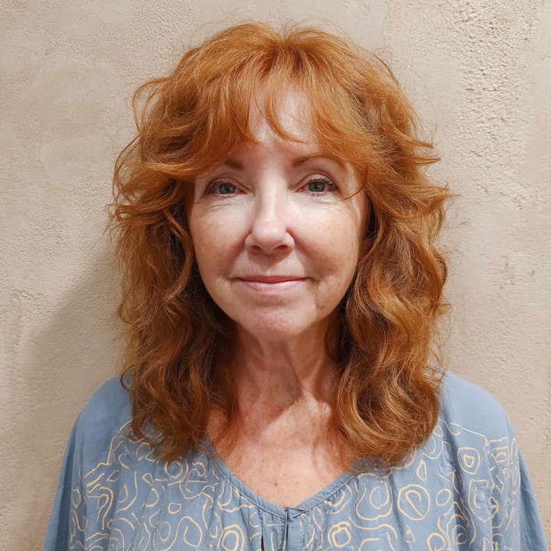 Textured Copper Curls with Wispy See-Through Bangs