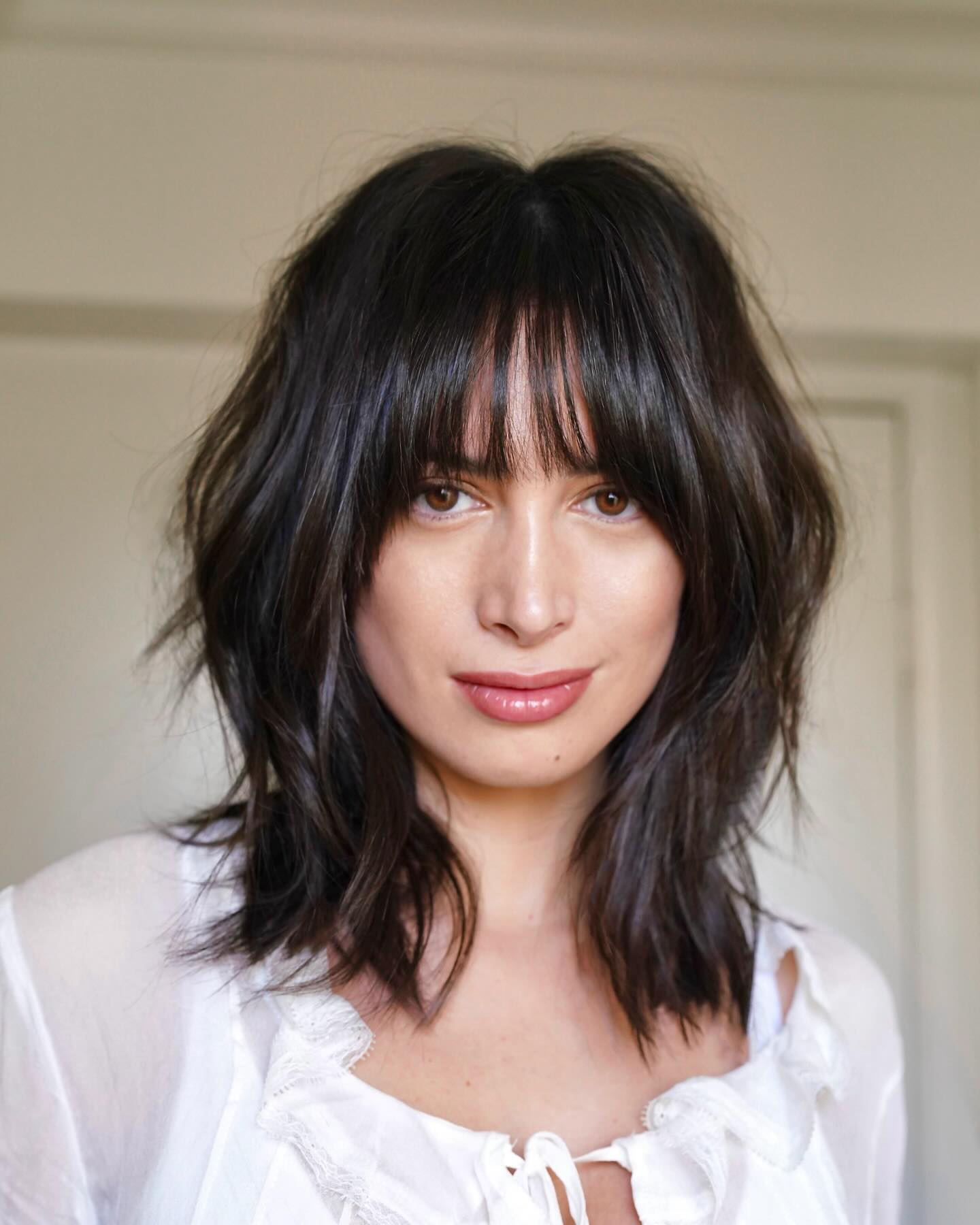 Textured Lob with Wispy See-Through Bangs