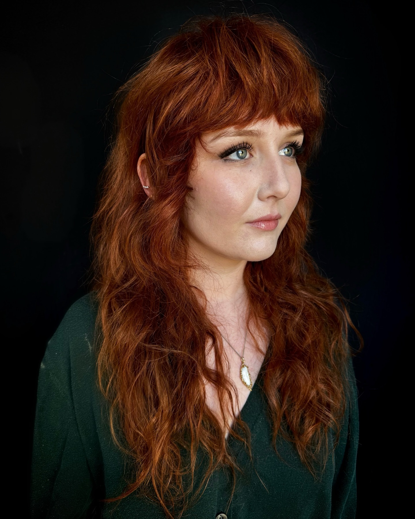 Textured Long Layers with Fluffy Heavy Bangs