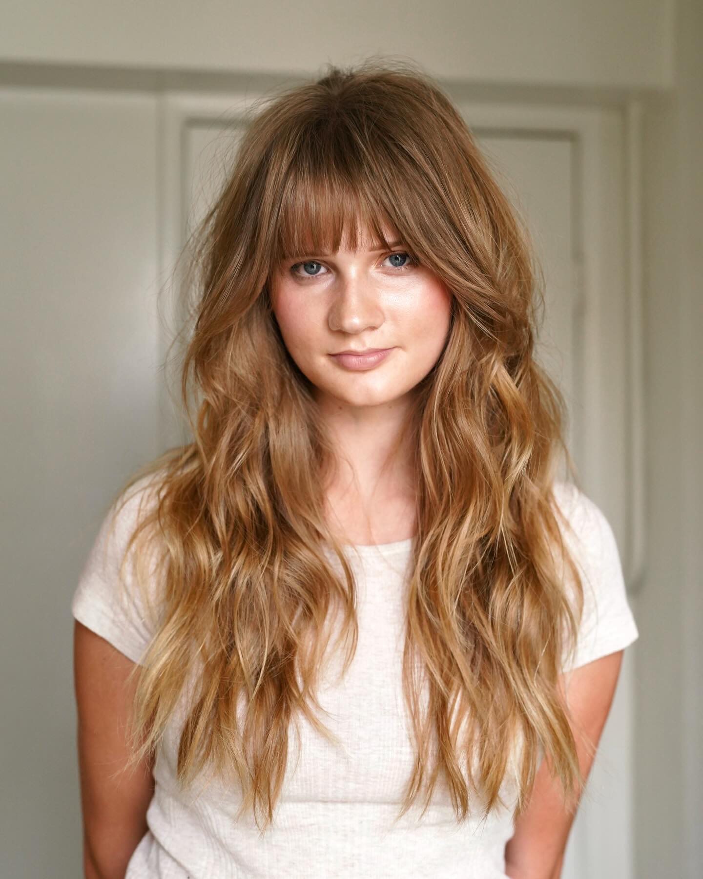 Textured Long Waves with See-Through Bangs
