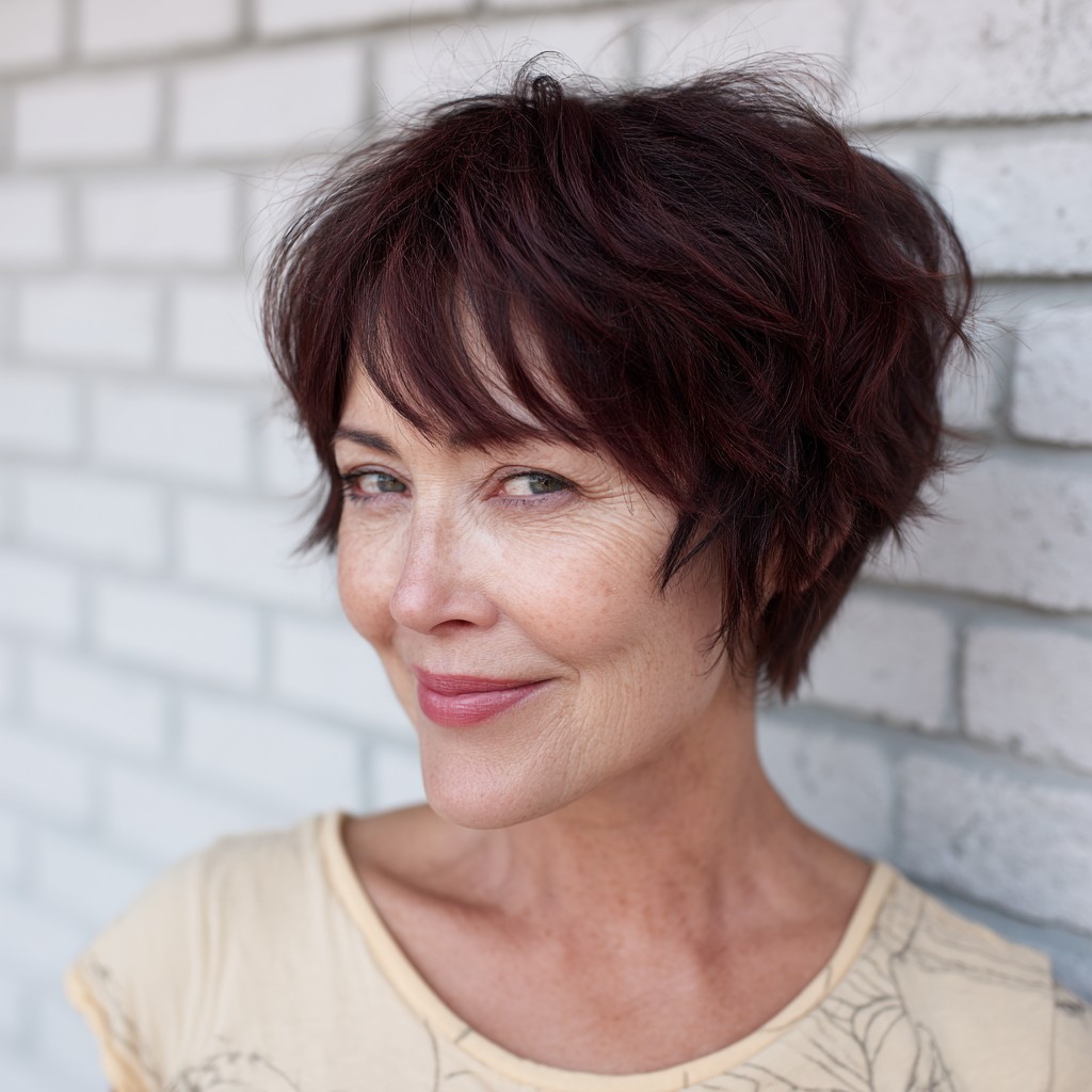 Textured Short Layered Cut with Soft Fringe