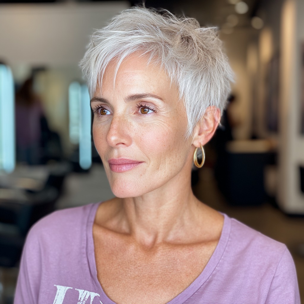 Textured Short Silver Pixie with Soft Layers