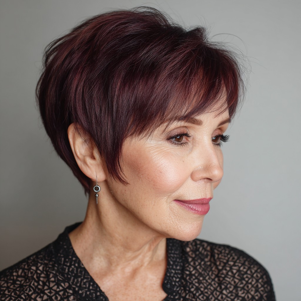 Vibrant Short Layered Cut with Subtle Bangs