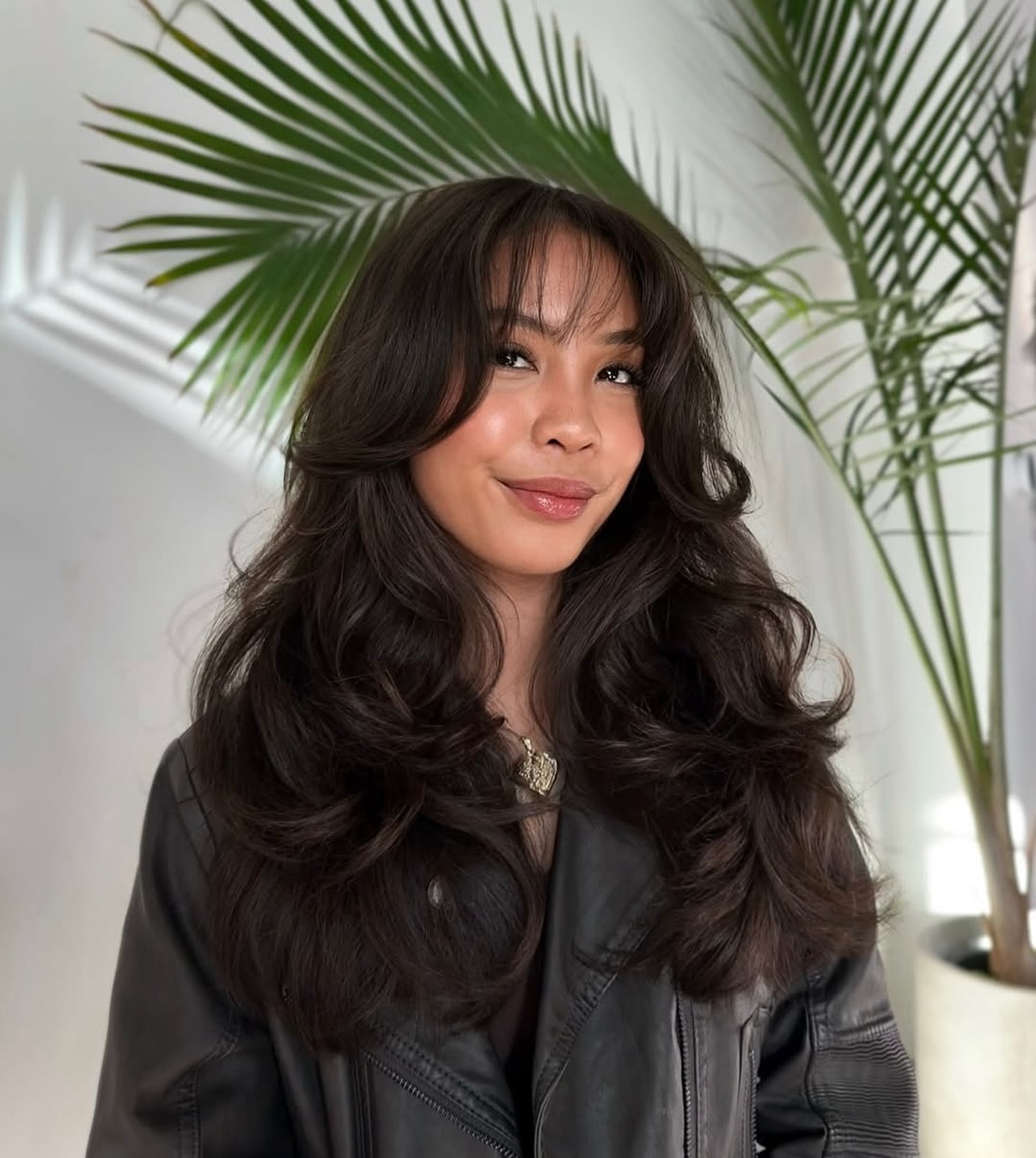 Voluminous Dark Layers with Soft See-Through Bangs