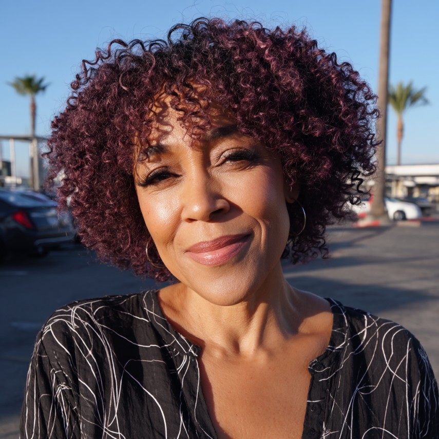 Bold Curly Finger Coils with Deep Plum Tones